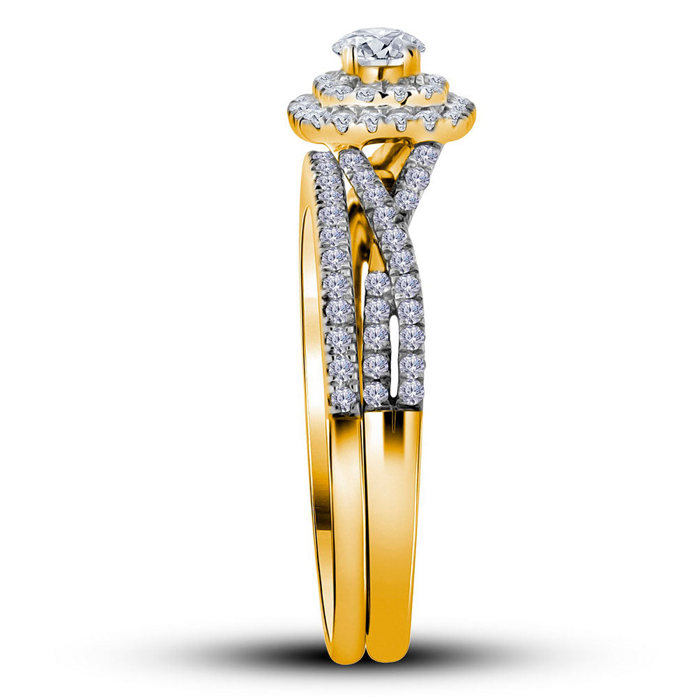 10K Yellow Or White Gold Round Diamond Halo Bridal Wedding Ring Band Set 1/2 Cttw, Womens Size: 5-10