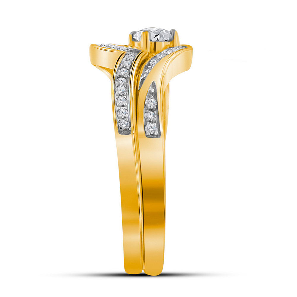 10K Yellow Gold Round Diamond Bridal Wedding Ring Band Set 1/3 Cttw, Womens Size: 5-10