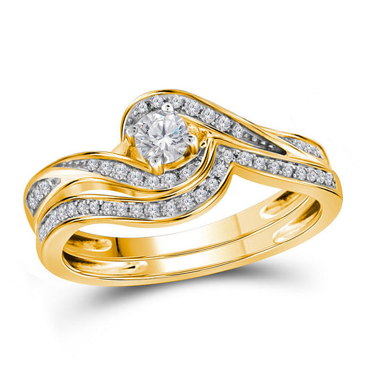 10K Yellow Gold Round Diamond Bridal Wedding Ring Band Set 1/3 Cttw, Womens Size: 5-10