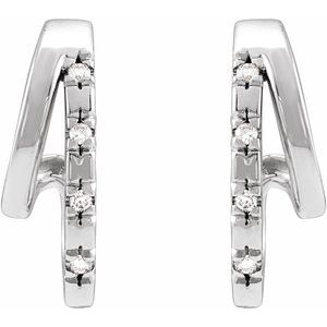 14K White Gold Round 1.2 Mm .05 Ctw Natural Diamond Double Hoop Earrings