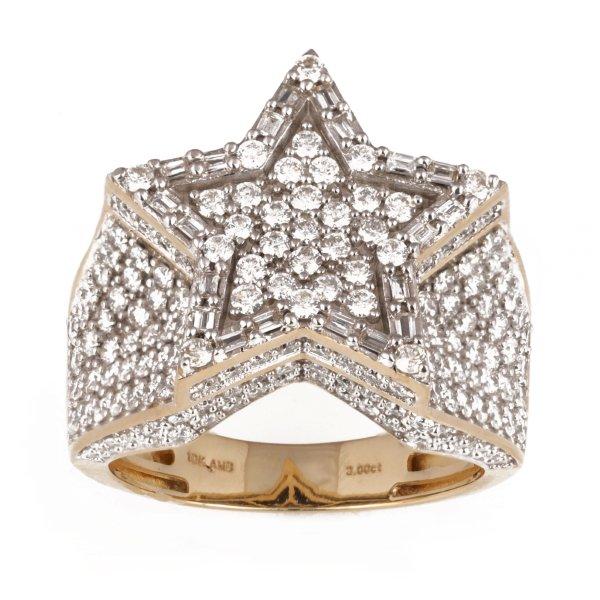 10K Yellow Gold 3.00 Cttw Diamond Mens "Star" Rings