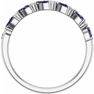 14K White Gold 1/5 CTW Natural Diamond and Natural Blue Sapphire Anniversary Band Size 7