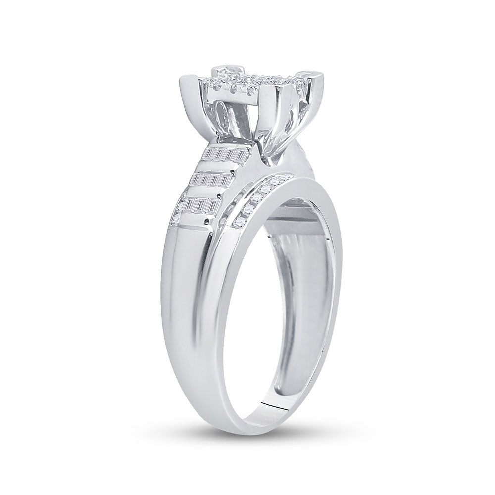 Sterling Silver Round Diamond Rectangle Cluster Bridal Wedding Engagement Ring 1/2 Cttw, Womens Size: 5-10