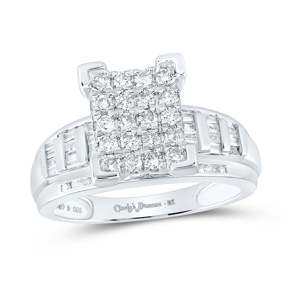 Sterling Silver Round Diamond Rectangle Cluster Bridal Wedding Engagement Ring 1 Cttw, Womens Size: 5-10