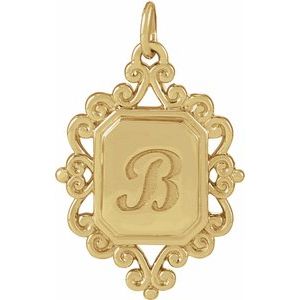 14K Yellow Gold 21.63 X 13.51 Mm Polished Engravable Scroll Pendant