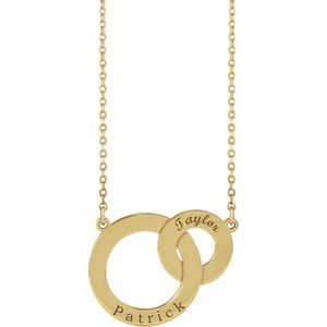 14K Yellow Gold 20.72 X 16 Mm 18 In Polished Engravable Interlocking Circles Necklace