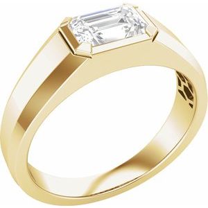14K Yellow Gold Lab-Grown Diamond Emerald 7 X 4.8 Mm Polished 1 Ct Lab-Grown Diamond Mens Solitaire Band Size 10