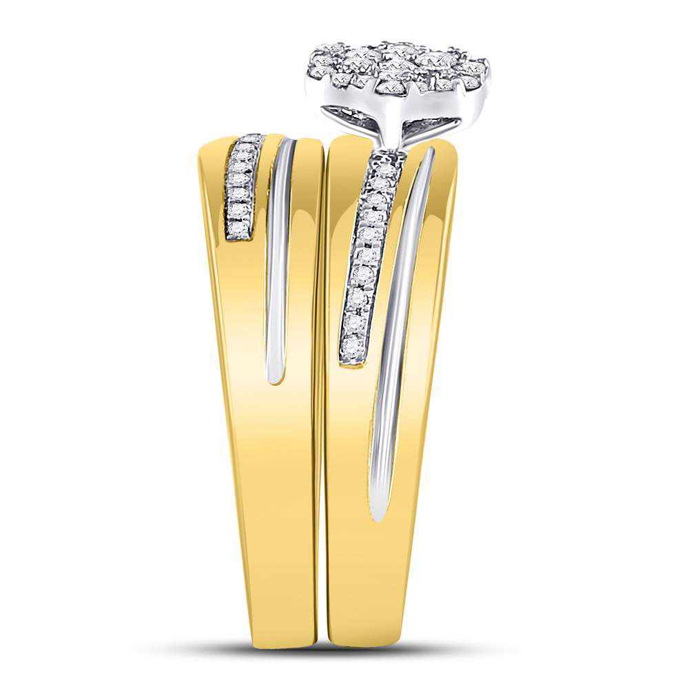 10K Yellow Gold His Hers Round Diamond Cluster Matching Wedding Set 3/8 Cttw, Womens Size: 5-10, Mens Size: 7-13