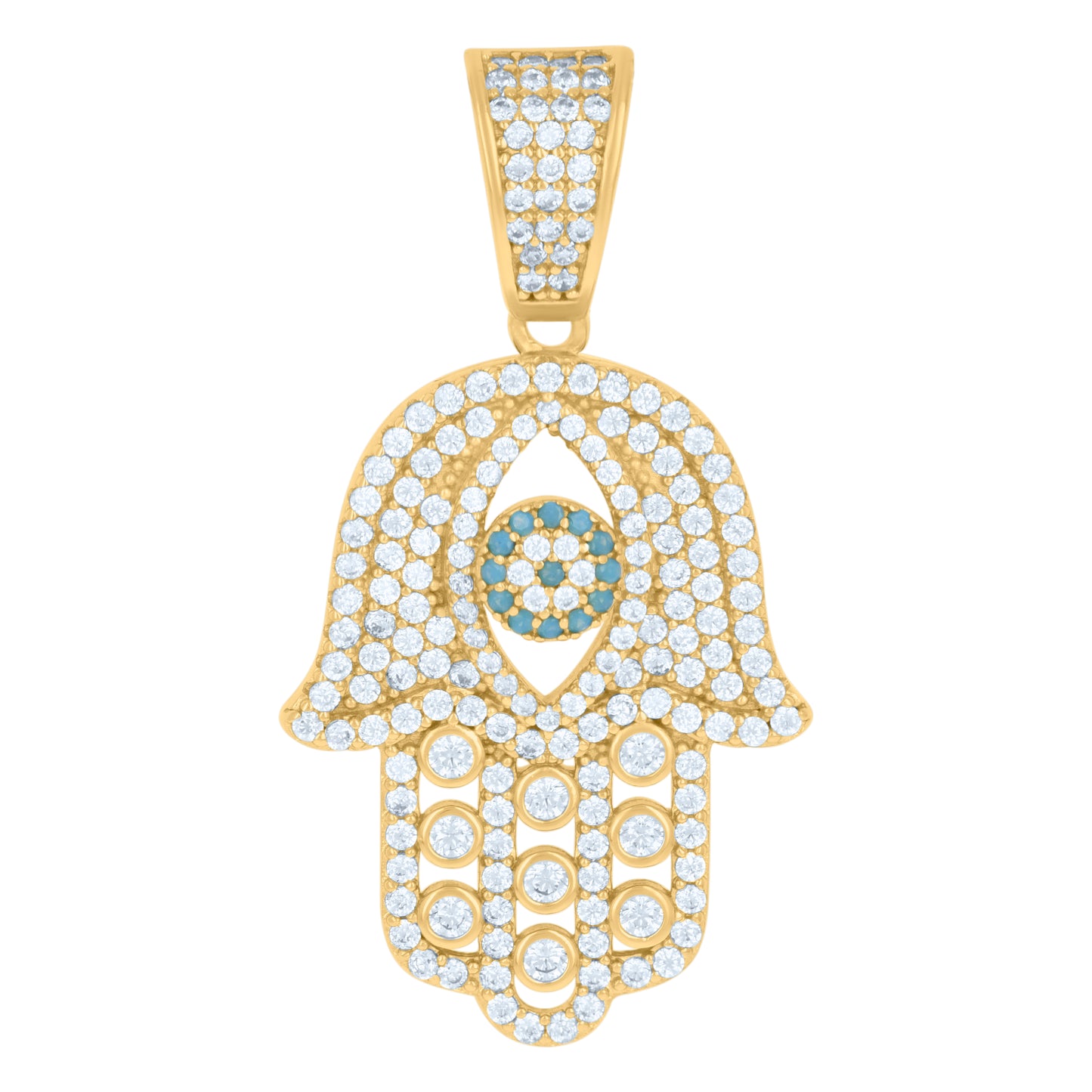 Sterling Silver Mens Cubic-Zirconia Humsa Symbol Religious Charm Pendant