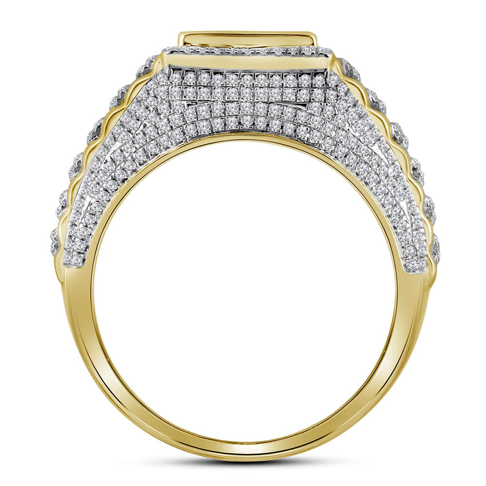 10K Yellow Gold Mens Round Diamond Square Cluster Ring 1-1/3 Cttw, Mens Size: 7-13
