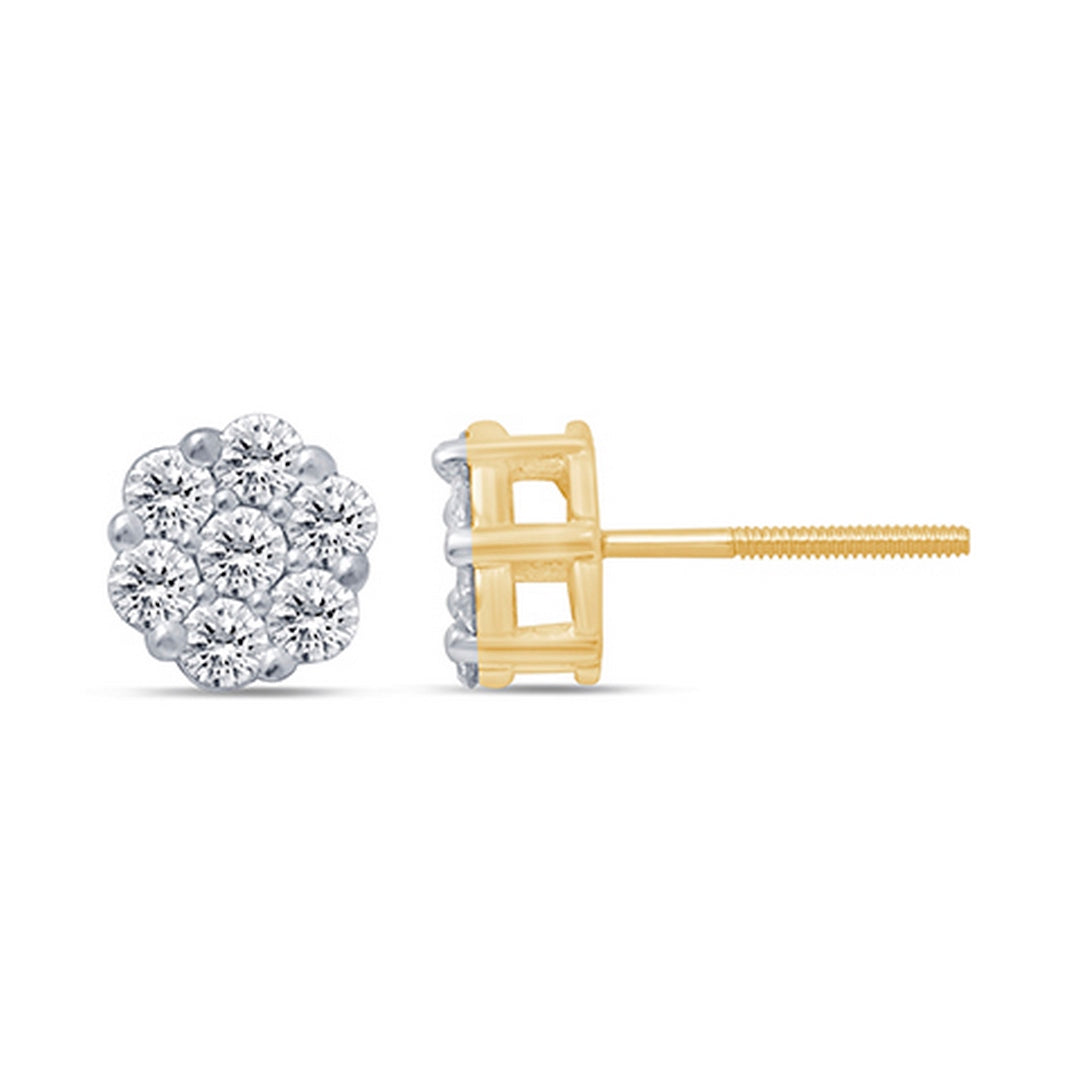 10K Yellow Gold 1.25-1.30 Cttw Diamond Flower Earring