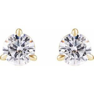 14K Yellow Gold Round 5Mm Si1-Si2, G-H 1 Ctw Lab-Grown Diamond 3-Prong Claw Cocktail Style Stud Friction Back Earrings