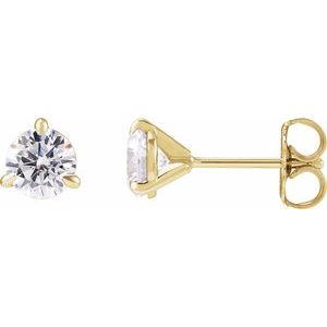 14K Yellow Gold Round 5Mm Si1-Si2, G-H 1 Ctw Lab-Grown Diamond 3-Prong Claw Cocktail Style Stud Friction Back Earrings