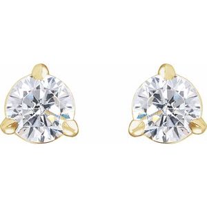 14K Yellow Gold Round 3.5Mm Si1-Si2, G-H 1/3 Ctw Lab-Grown Diamond 3-Prong Claw Cocktail Style Stud Friction Back Earrings