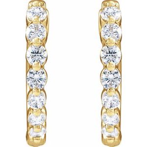 14K Yellow Gold Pair Round Shape 2.1Mm Si1-Si2, Gh 1/2 Ctw Lab-Grown Diamond Hoop Earrings, Length: 16 Mm, Thickness: 2 Mm