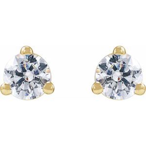 14K Yellow Gold Round 3Mm Si1-Si2, G-H 1/5 Ctw Lab-Grown Diamond 3-Prong Basket Style Stud Friction Back Earrings