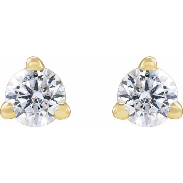 14K Yellow Gold Round Pair 2.5Mm Si1-Si2, G-H Friction 3-Prong Polished 1/6 Ctw Lab-Grown Diamond 3-Prong Basket Style Stud Earrings