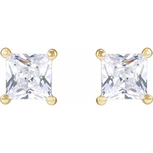 14K Yellow Gold Square Pair 4.5 X 4.5Mm Si, G-H Friction 4-Prong Polished 1 Ctw Lab-Grown Diamond Square 4 Prong Earring