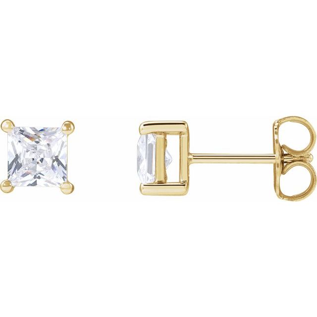 14K Yellow Gold Square Pair 4.5 X 4.5Mm Si, G-H Friction 4-Prong Polished 1 Ctw Lab-Grown Diamond Square 4 Prong Earring