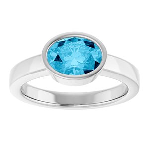 14K White Gold Natural Aquamarine Oval 8 X 6 Mm Polished Natural Aquamarine Solitaire Ring Size 7