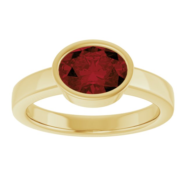 14K Yellow Gold Oval 8 X 6 Mm Polished Natural Mozambique Garnet Solitaire Ring, Size 7