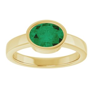 14K Yellow Gold Oval 8 X 6 Mm Polished Lab-Grown Emerald Solitaire Ring Size 7