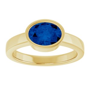 14K Yellow Gold Oval 8 X 6 Mm Polished Lab-Grown Blue Sapphire Solitaire Ring Size 7