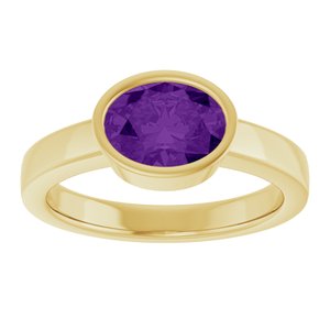 14K Yellow Gold Oval 8 X 6 Mm Polished Natural Amethyst Solitaire Ring Size 7