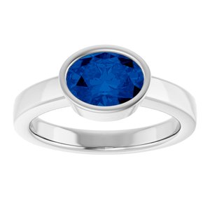 14K White Gold Oval 8 X 6 Mm Polished Lab-Grown Blue Sapphire Solitaire Ring Size 7