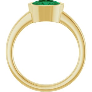 14K Yellow Gold Oval 8 X 6 Mm Polished Lab-Grown Emerald Solitaire Ring Size 7