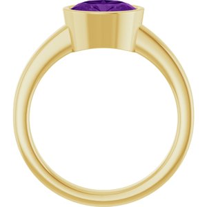 14K Yellow Gold Oval 8 X 6 Mm Polished Natural Amethyst Solitaire Ring Size 7