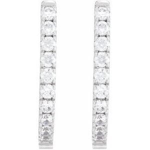 14K White Gold 18 X 15.24 Mm 2 Mm Round 1.8Mm Pair Hinged Polished 1/2 Ctw Lab-Grown Diamond Hoop Earrings