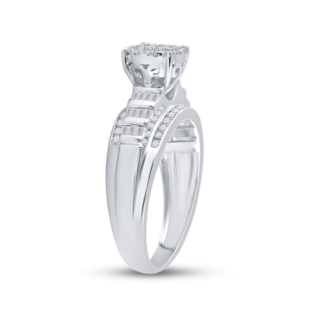 10K White Gold Round Diamond Cluster Bridal Wedding Engagement Ring 1/2 Cttw, Womens Size: 5-10