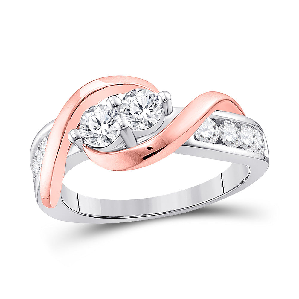 14K Two-tone Gold Round Diamond 2-stone Bridal Wedding Engagement Ring 1 Cttw, Womens Size: 5-10