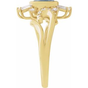 14K Yellow Gold Natural London Blue Topaz & 1/2 CTW Natural Diamond Halo-Style Ring Size 7