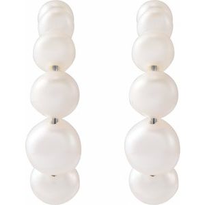 Sterling Silver Pearl Shape 8 Mm Freshwater Pearl Hoop Earrings