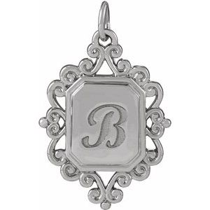 Sterling Silver 21.63 X 13.51 Mm Polished Engravable Scroll Pendant