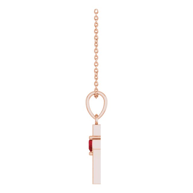14K Rose Gold 3 X 3 Mm 16-18 In Polished Natural Mozambique Garnet Cross Necklace