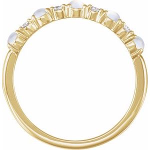 14K Yellow Gold Round 2.5 Mm Cabochon Natural Rainbow Moonstone And 1/8 Ctw Natural Diamond Ring Size 7