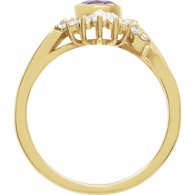 14K Yellow Gold Oval 7 X 5 Mm Polished Natural Amethyst And 1/2 Ctw Natural Diamond Ring, Size 7