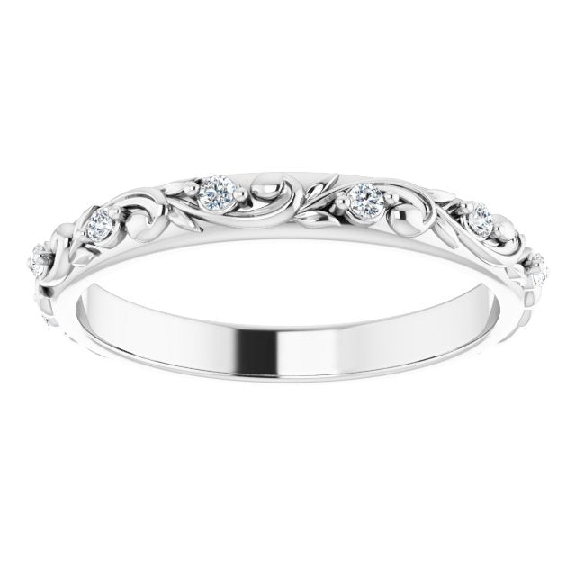 14K White Gold Round 1.5 Mm Si2-Si3, G-H Polished 1/6 Ctw Natural Diamond Floral Band