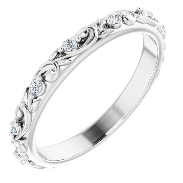 14K White Gold Round 1.5 Mm Si2-Si3, G-H Polished 1/6 Ctw Natural Diamond Floral Band