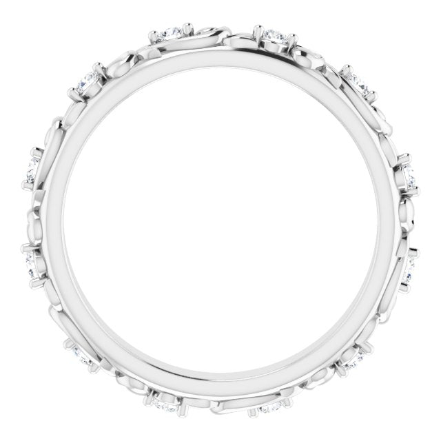14K White Gold Round 1.5 Mm Si2-Si3, G-H Polished 1/6 Ctw Natural Diamond Floral Band