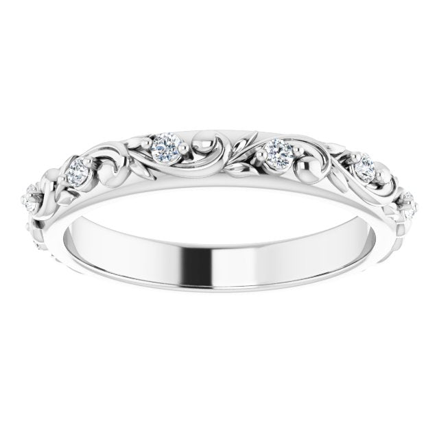14K White Gold Round 1.5 Mm Si2-Si3, G-H Polished 1/6 Ctw Natural Diamond Floral Band