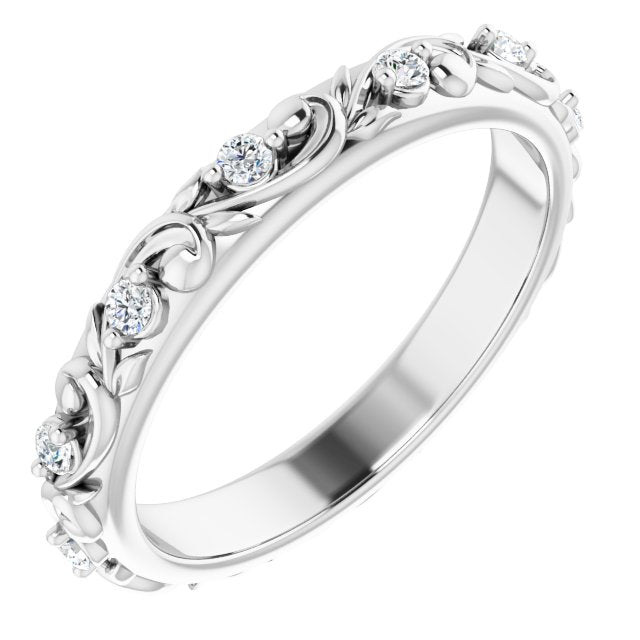 14K White Gold Round 1.5 Mm Si2-Si3, G-H Polished 1/6 Ctw Natural Diamond Floral Band