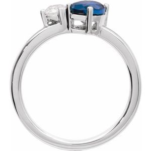 14K White Gold Oval 7 X 5 Mm Polished Lab-Grown Blue Sapphire And 1/4 Ctw Lab-Grown Diamond 2-Stone Ring Size 7