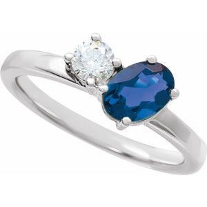 14K White Gold Oval 7 X 5 Mm Polished Lab-Grown Blue Sapphire And 1/4 Ctw Lab-Grown Diamond 2-Stone Ring Size 7