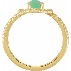 14K Yellow Gold Oval 7 X 5 Mm Polished Natural Green Chrysoprase Snake Ring Size 7
