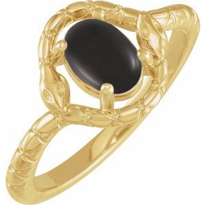 14K Yellow Gold Oval 7 X 5 Mm Polished Natural Onyx Snake Ring Size 7