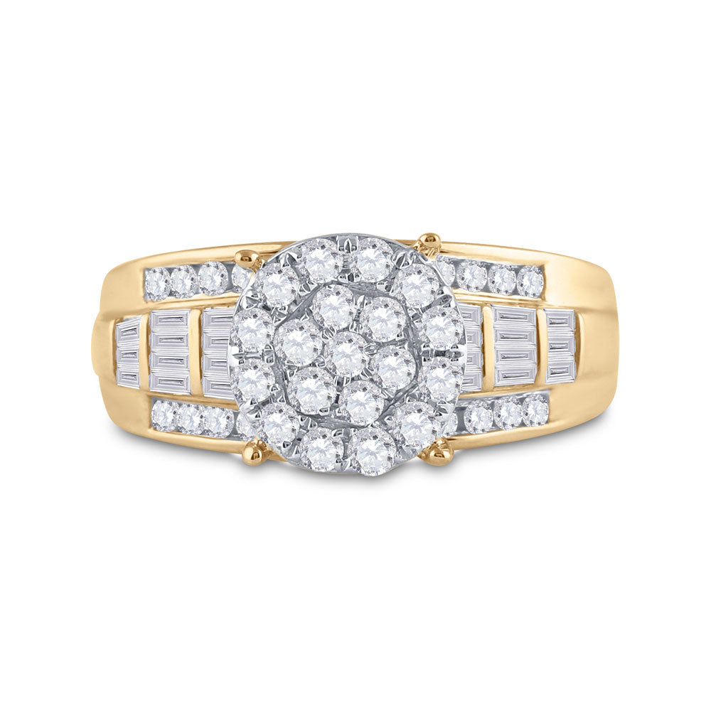 10K Yellow Gold Round Diamond Cluster Bridal Wedding Engagement Ring 1 Cttw, Womens Size: 5-10